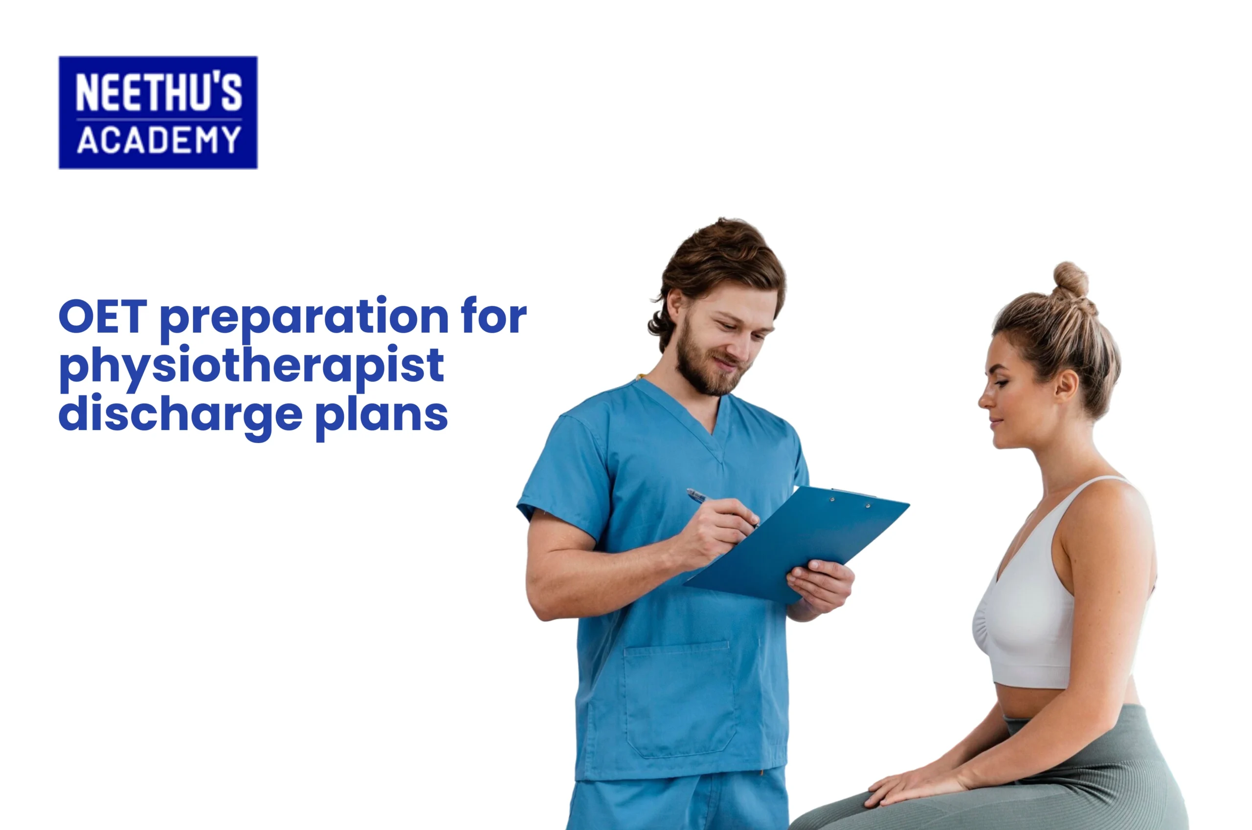 Physiotherapist writing discharge plan for OET exam preparation
