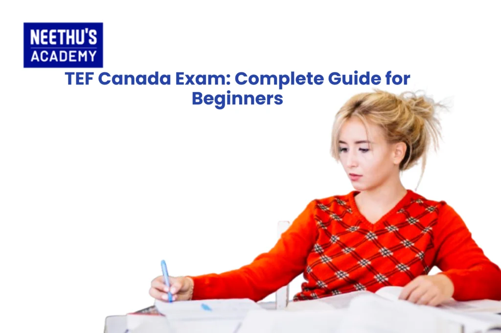 Student preparing French language materials for TEF Canada preparation to achieve a higher CLB score.