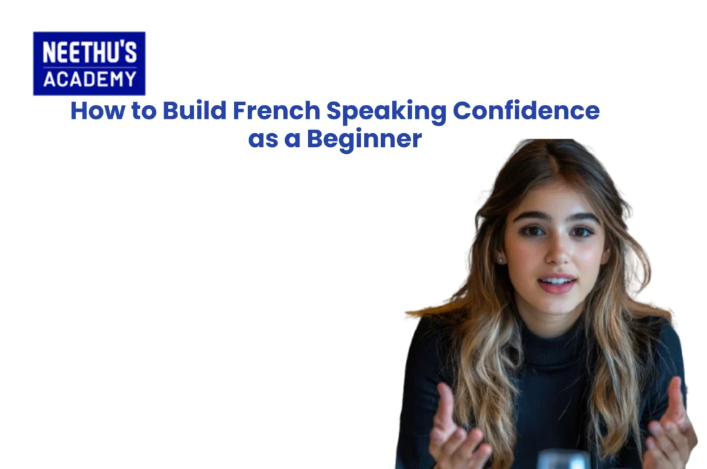Image Alt Text: Beginner practicing French speaking exercises at home using books and audio recordings to improve confidence and fluency.