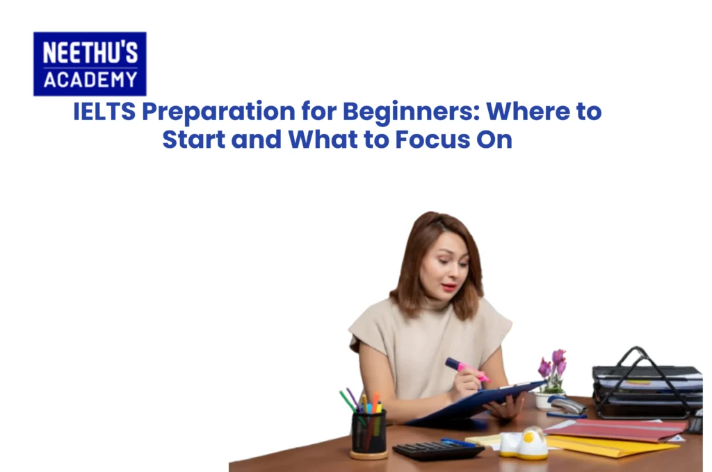 Student studying IELTS notes and resources during IELTS preparation for beginners.