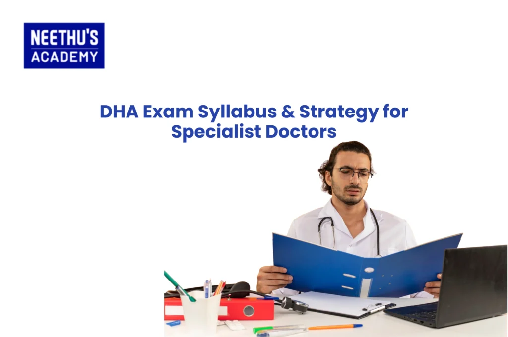 Specialist doctor reviewing the DHA specialist exam syllabus and clinical preparation strategy for Dubai licensure.