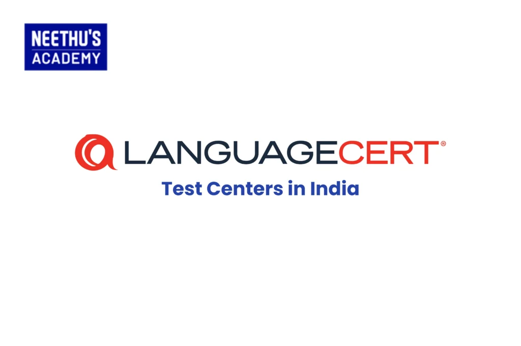 Candidate appearing for exam at LANGUAGECERT test centers in India with computer-based testing setup and passport verification.
