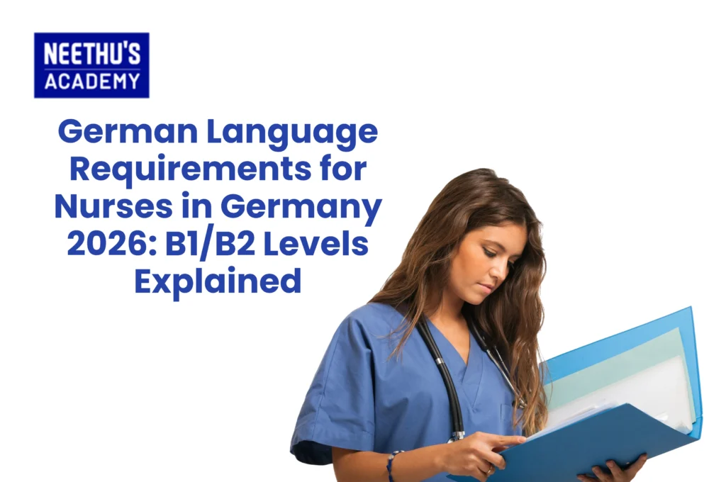 Indian nurse learning German language for nursing registration and healthcare jobs in Germany.