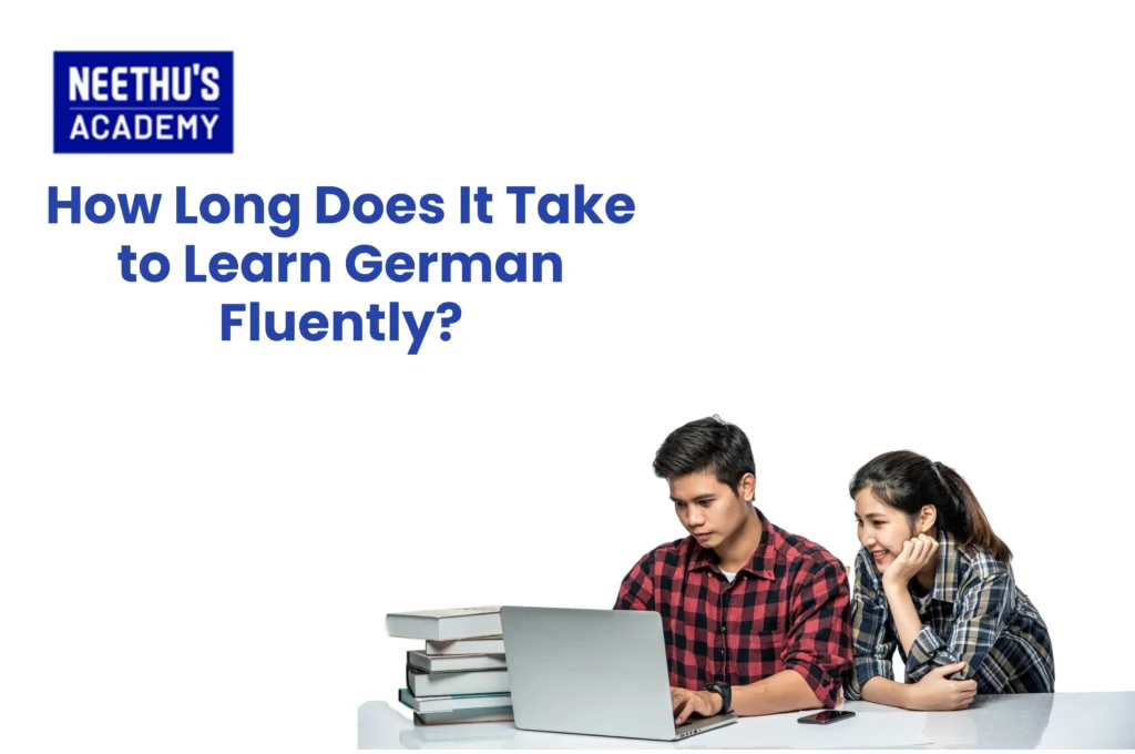 Student learning German fluently through language classes, speaking practice, and structured training