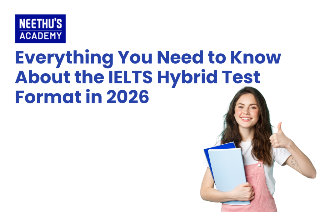 IELTS Test Changes in 2026 – Student taking the new IELTS hybrid test format with computer-based Listening and Reading and handwritten Writing exam