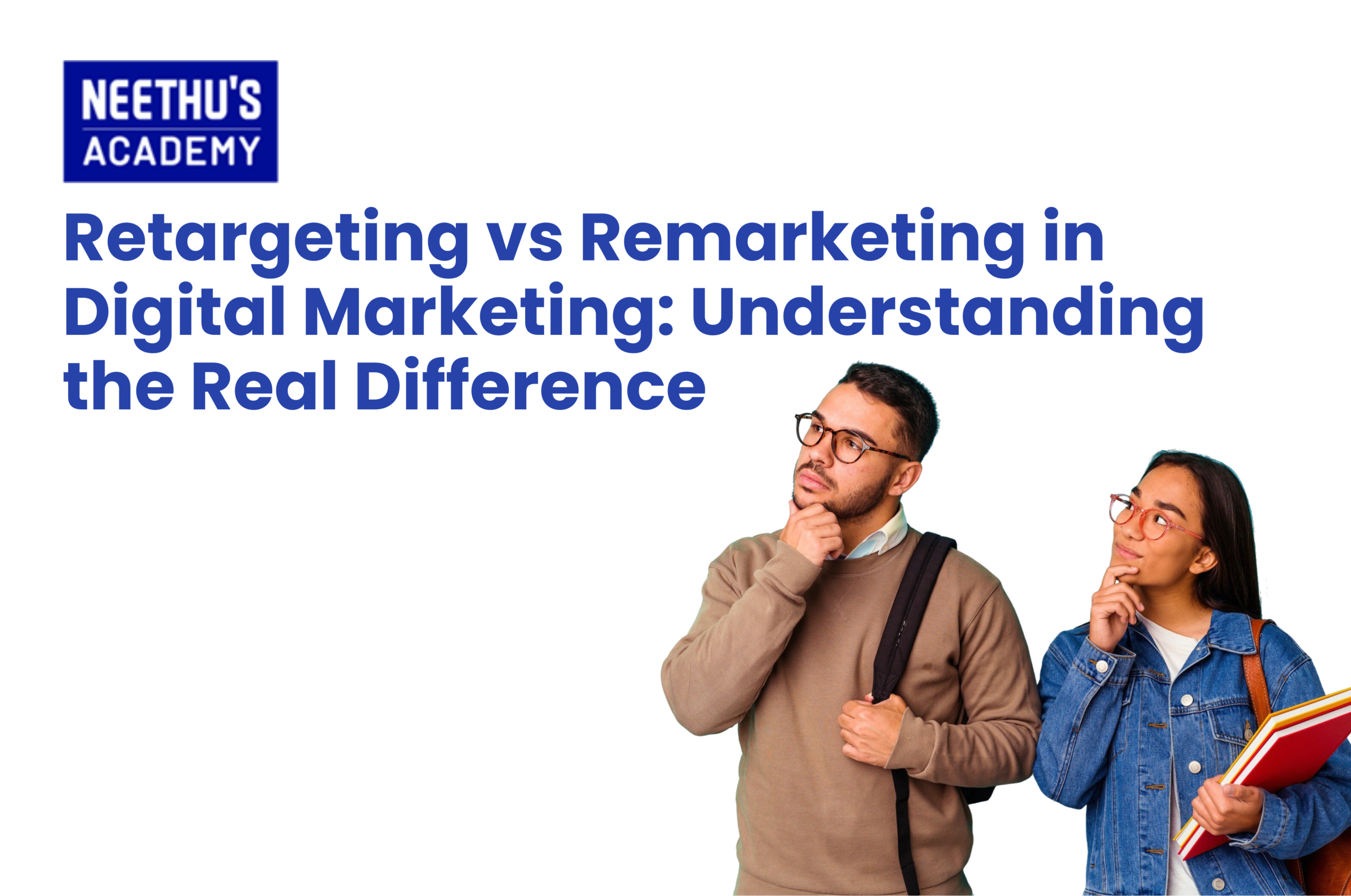 Retargeting vs Remarketing in Digital Marketing – Illustration showing website visitors, online ads, email marketing, customer journey, and conversion funnel.