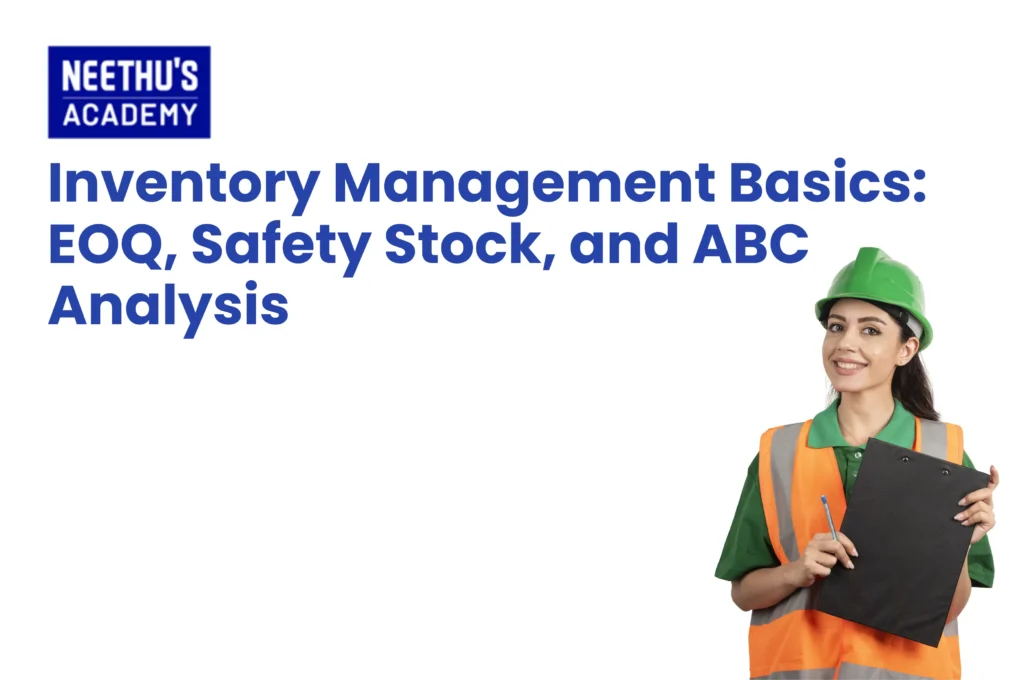 Inventory management techniques including EOQ, safety stock, and ABC analysis