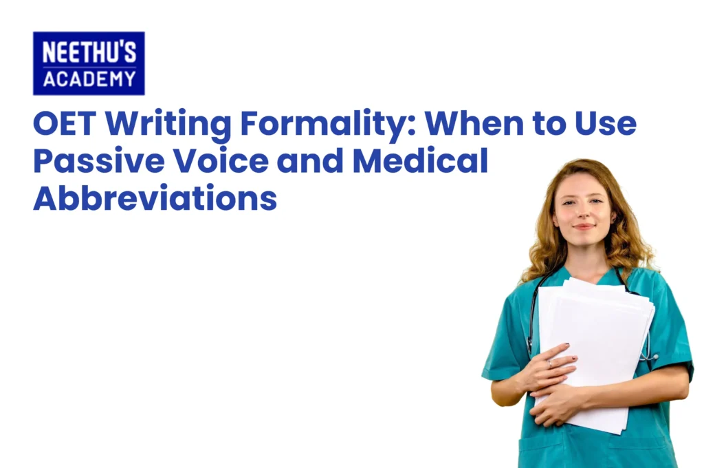 OET Writing passive voice and medical abbreviations guide