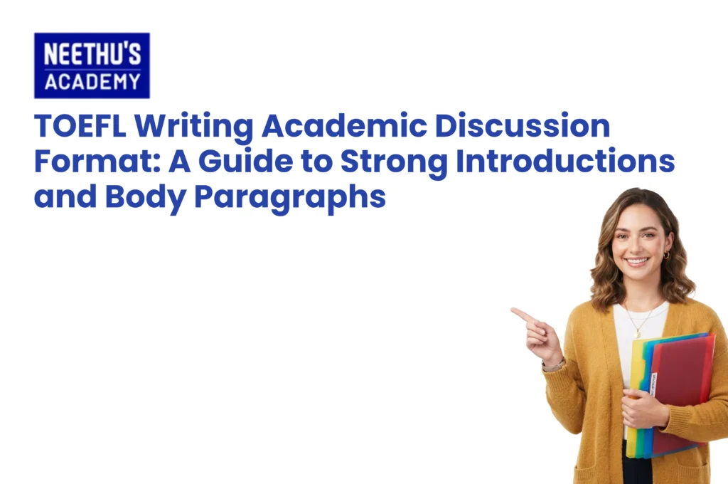 TOEFL Writing Academic Discussion format guide with introduction and body paragraph strategies