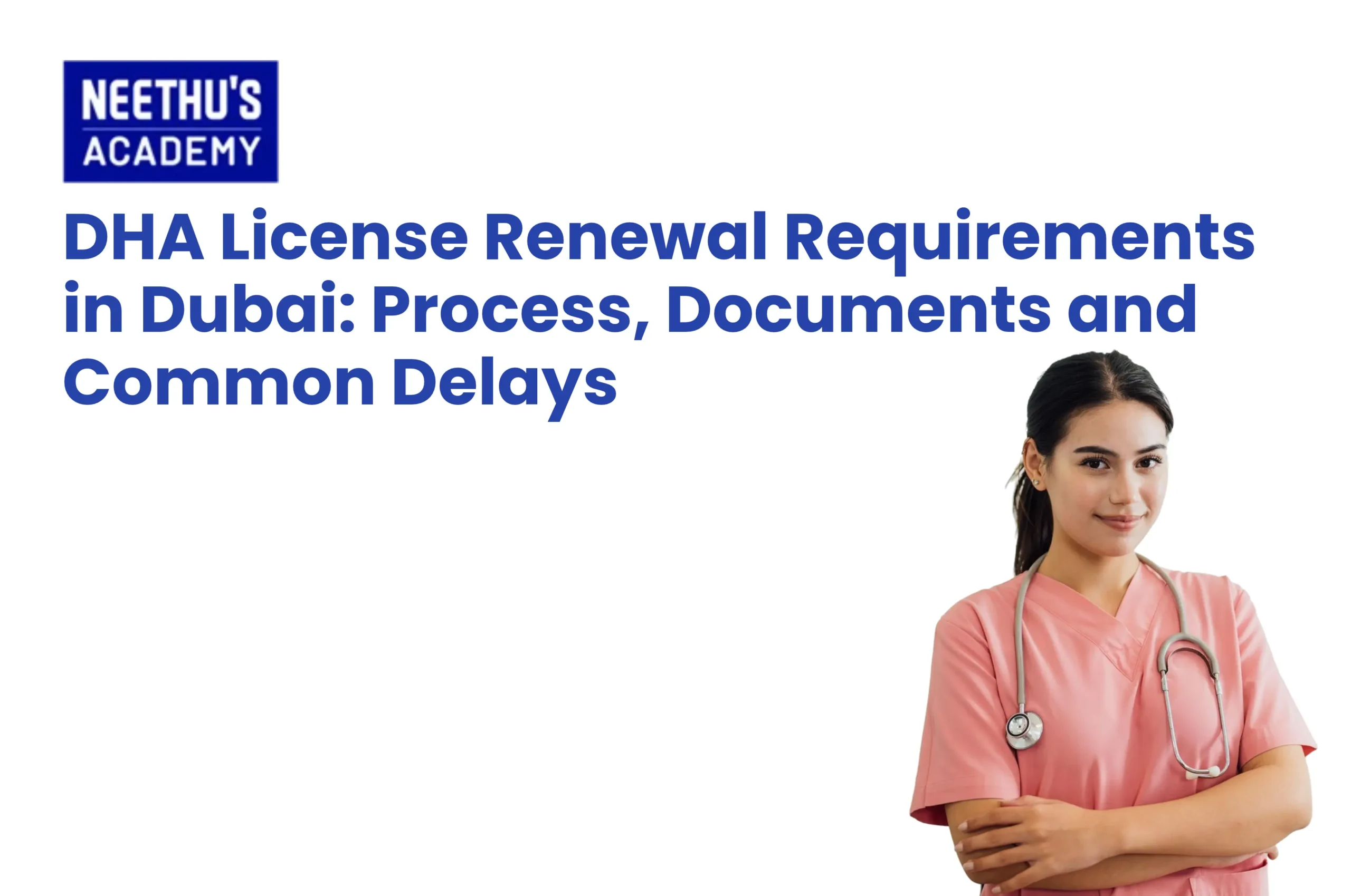 Healthcare professional reviewing DHA license renewal requirements in Dubai, including required documents, CPD records and the Sheryan renewal process.