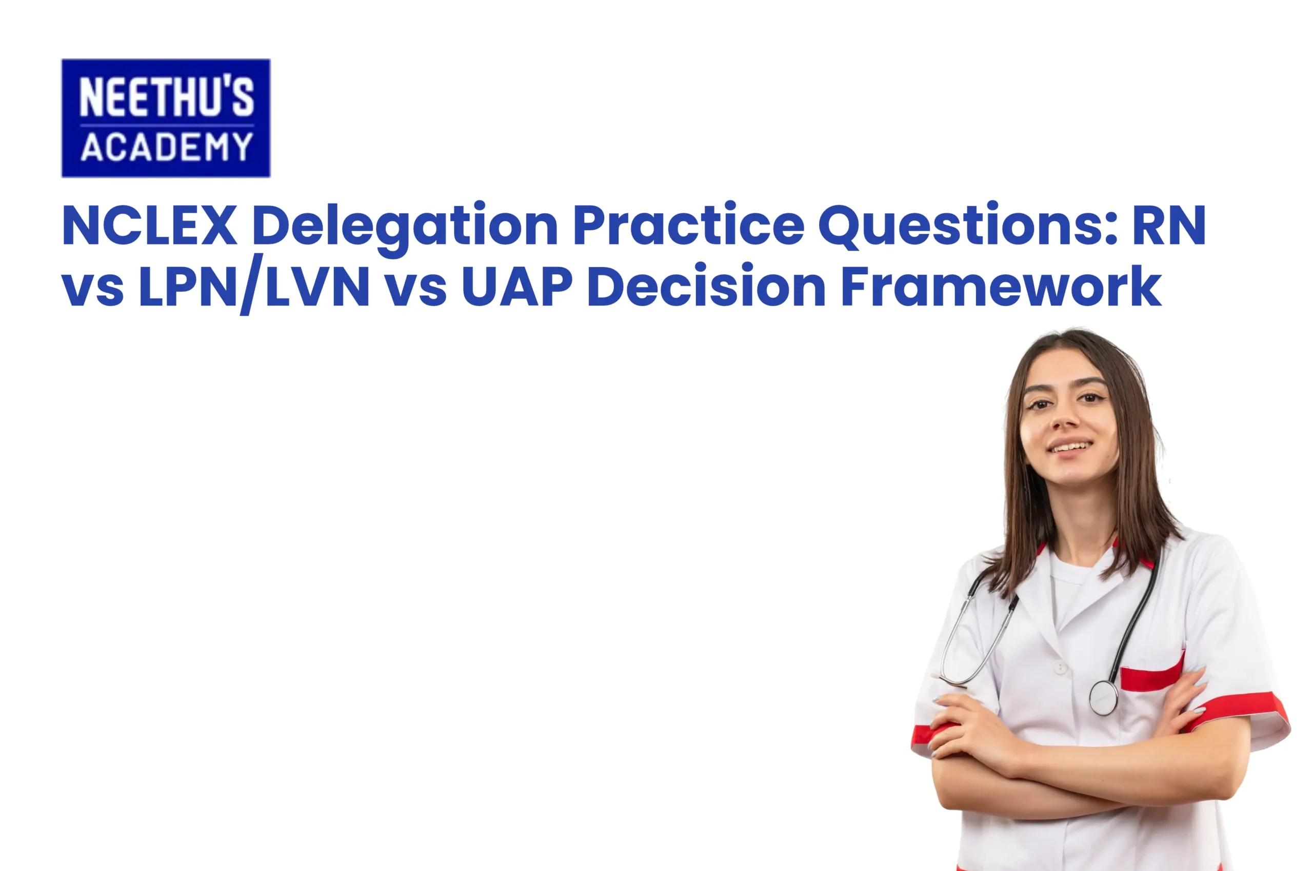 NCLEX delegation practice questions comparing RN, LPN/LVN, and UAP nursing responsibilities
