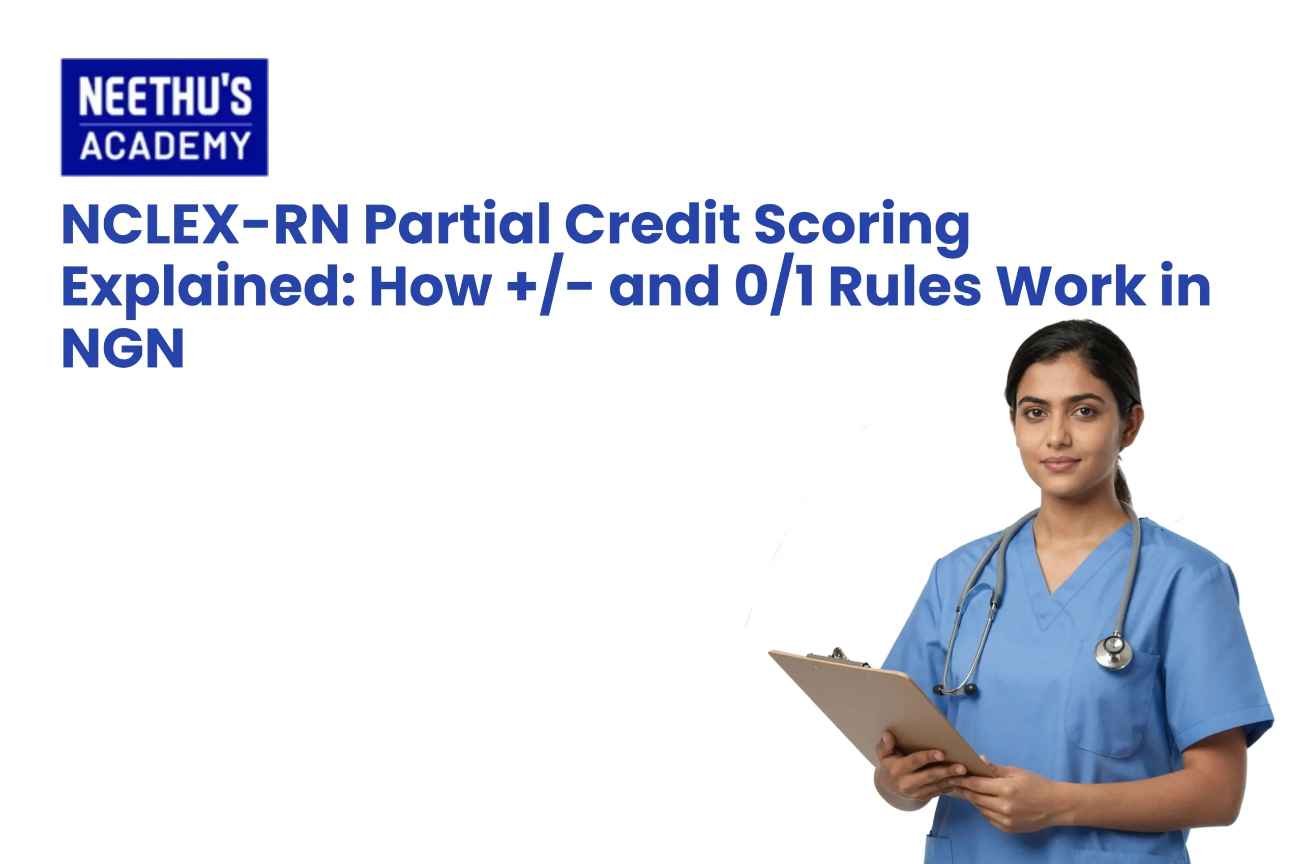 NCLEX-RN partial credit scoring methods explained, including 0/1, plus/minus, and rationale scoring in NGN questions.